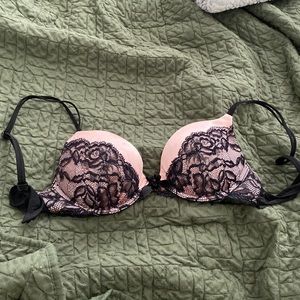 Pink and black lace Victoria’s Secret push up bra